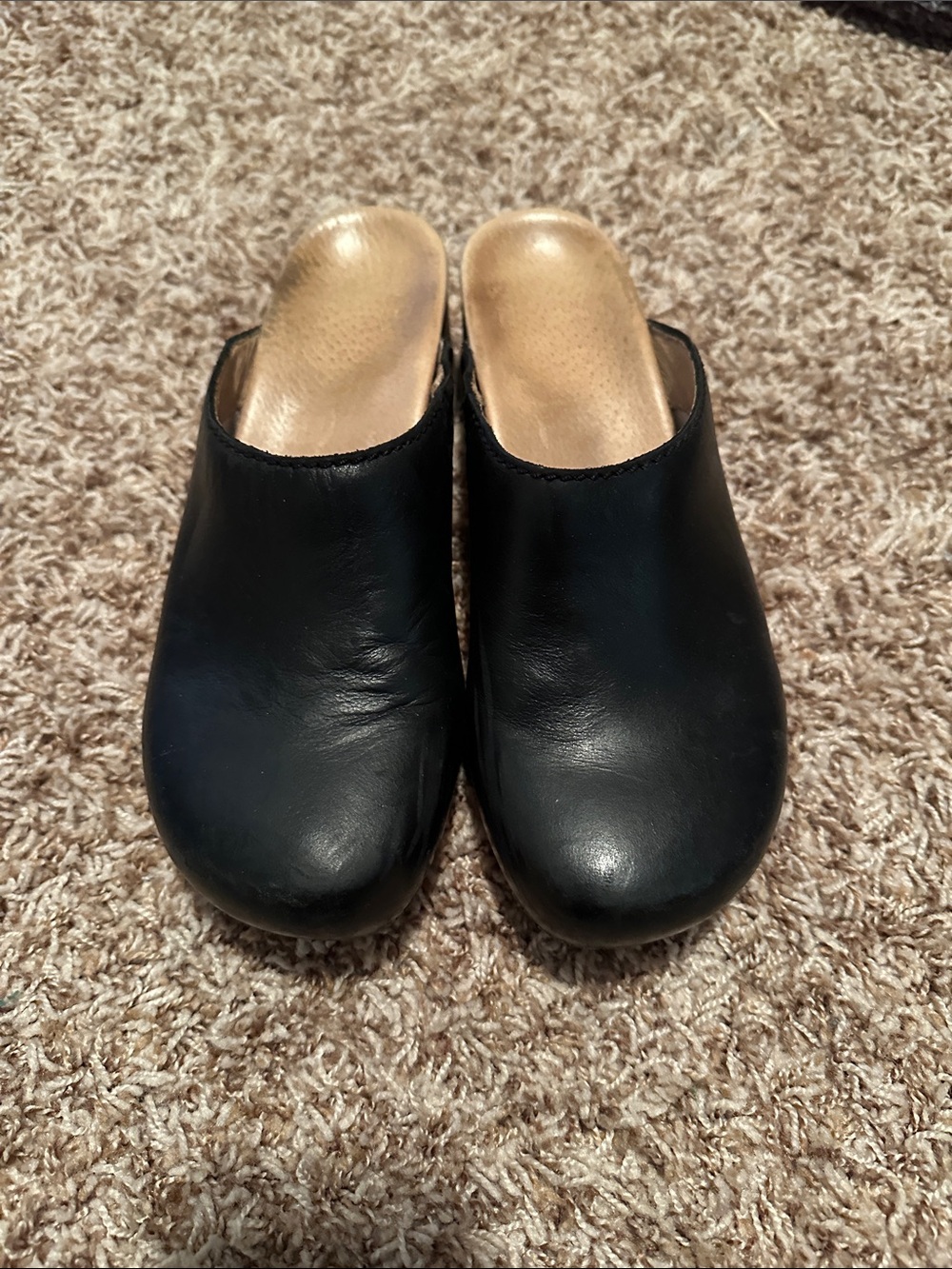 Dansko Black Leather Slip-On Clogs